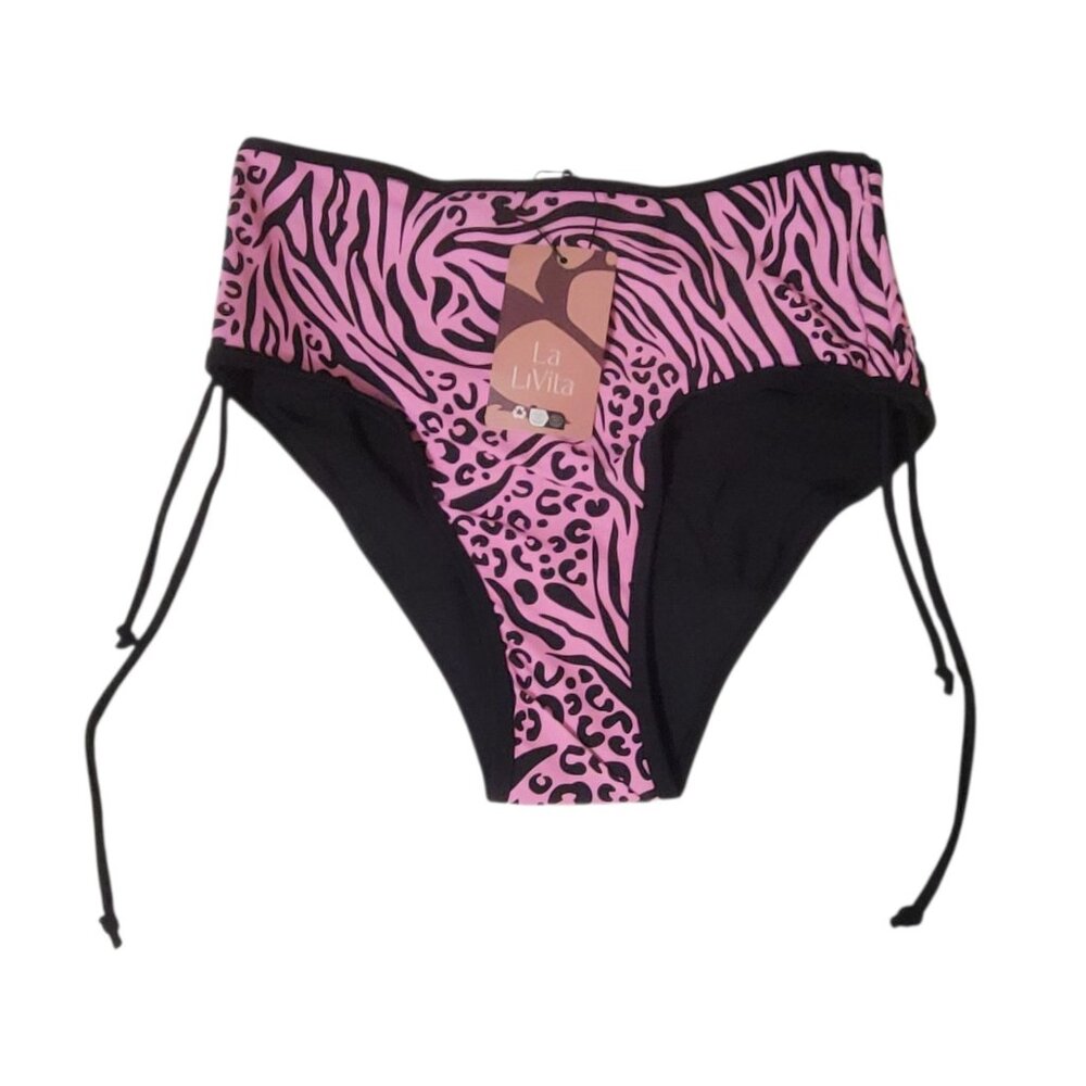 Period Bikini Bottom Pink Animal Print Womens S High Waist Nylon Bamboo Blend